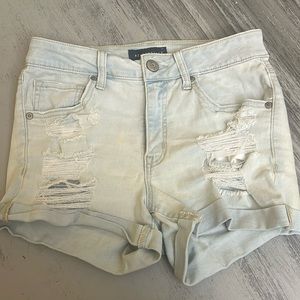 Aeropostale aero light wash high waisted midi jean shorts size sz 4 distressed